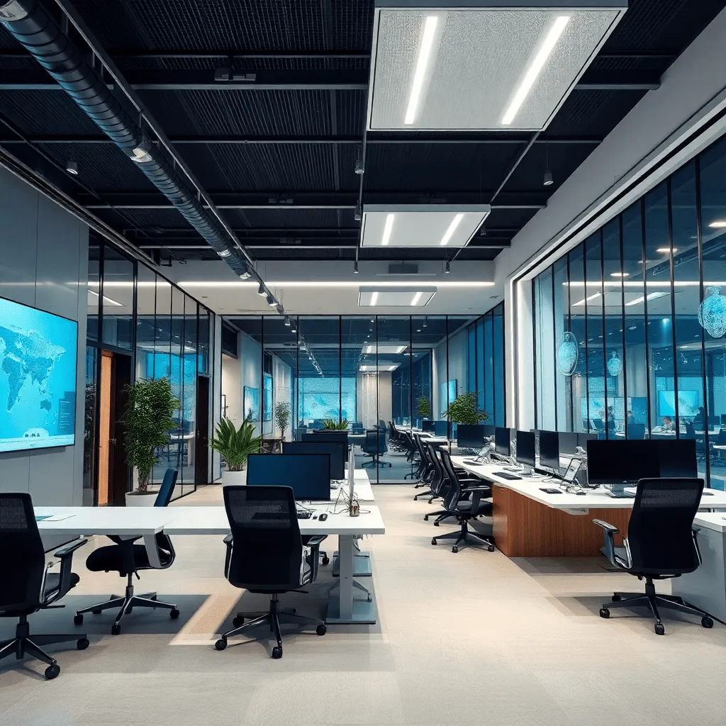 Oficina moderna con tecnología de transformación digital